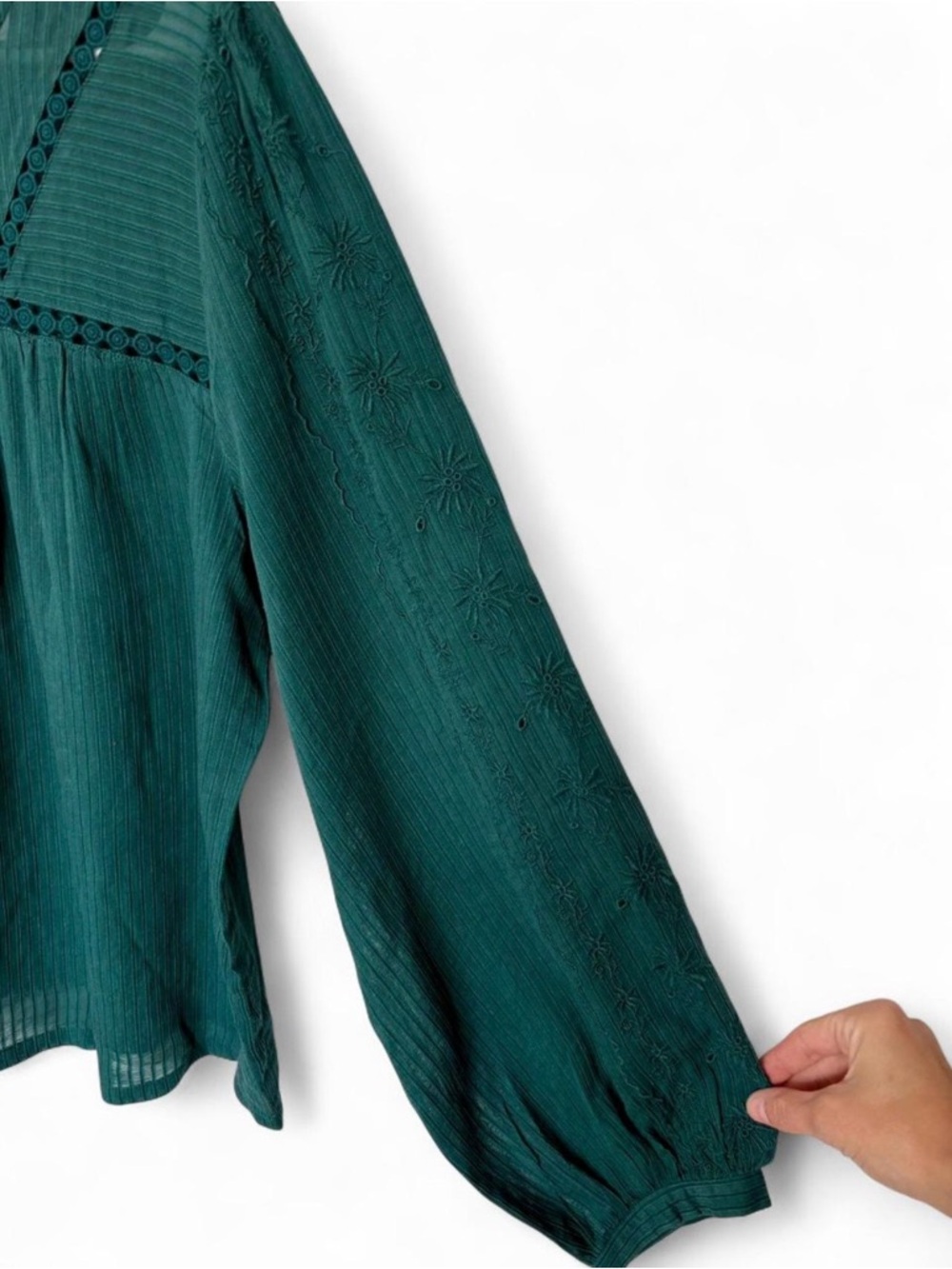 NWT LOFT Long Sleeve Striped Lace Embroidered Top Large Relaxed Lightweight - Picture 5 of 9